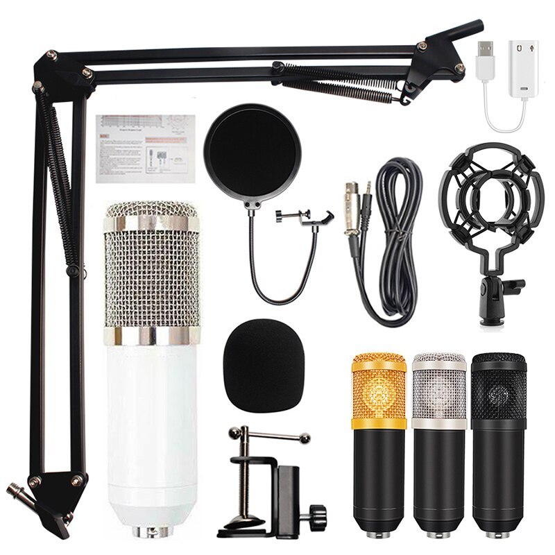 bm 800 studio recording condenser podcast kaorake microphone mic kit set bm800 usb radio desktop for pc computer: SliverWhite