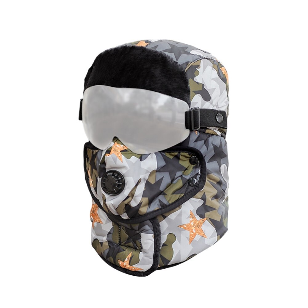 Winter Skiing Warm Hat Outdoor Winter Hiking Cycling Ski Hats Men Women Skiing Waterproof Hood Hat With Glasses Cap Balaclava