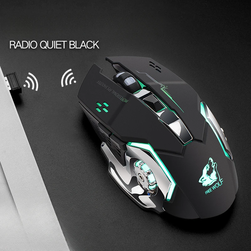 Free Wolf-Souris de jeu mécanique sans fil, X8, silencieuse, rétroéclairée, ergonomique, aste, optique, pour PC portable et de bureau: Violet