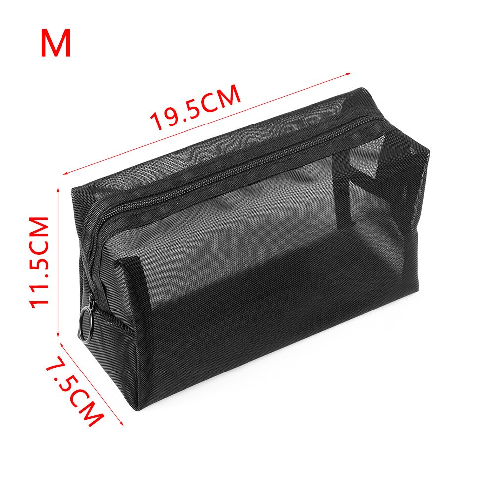 1Pcs Black Mesh Cosmetic Bag Zipper Makeup Bag For Women Wash Toiletry Bag Mesh Package Travel Organizer Storage Pencil Case: A-M