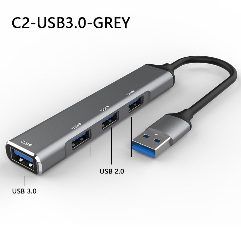 UTHAI SRJ Aluminum Alloy USB3.0/type-c Splitter 5 in 1/4 in 1 Docking Hub with Card Reader TF/SD USB3.0*1/2.0*3: C2-USB grey