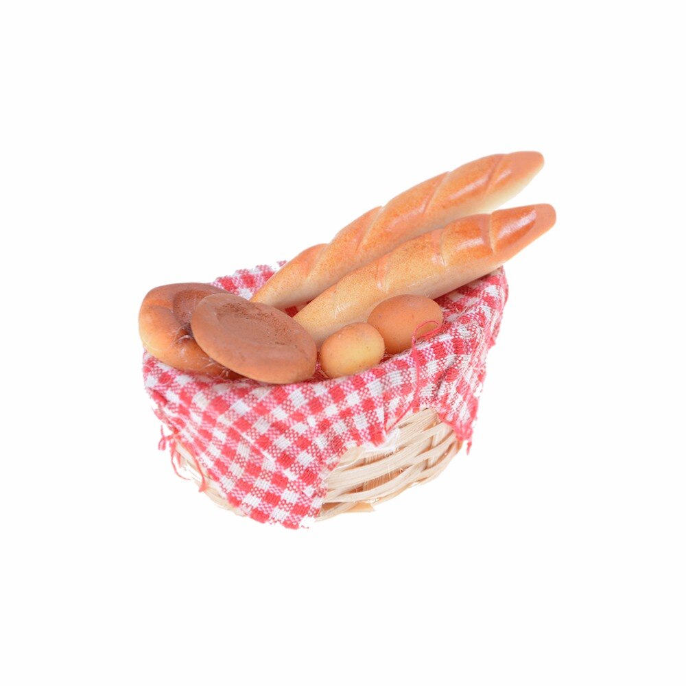 6 stk / sæt køkkenlegetøj stripe brød med kurv miniaturemodeller fordoll house 1/12 simulering af brød foregive legetøj: Som billede