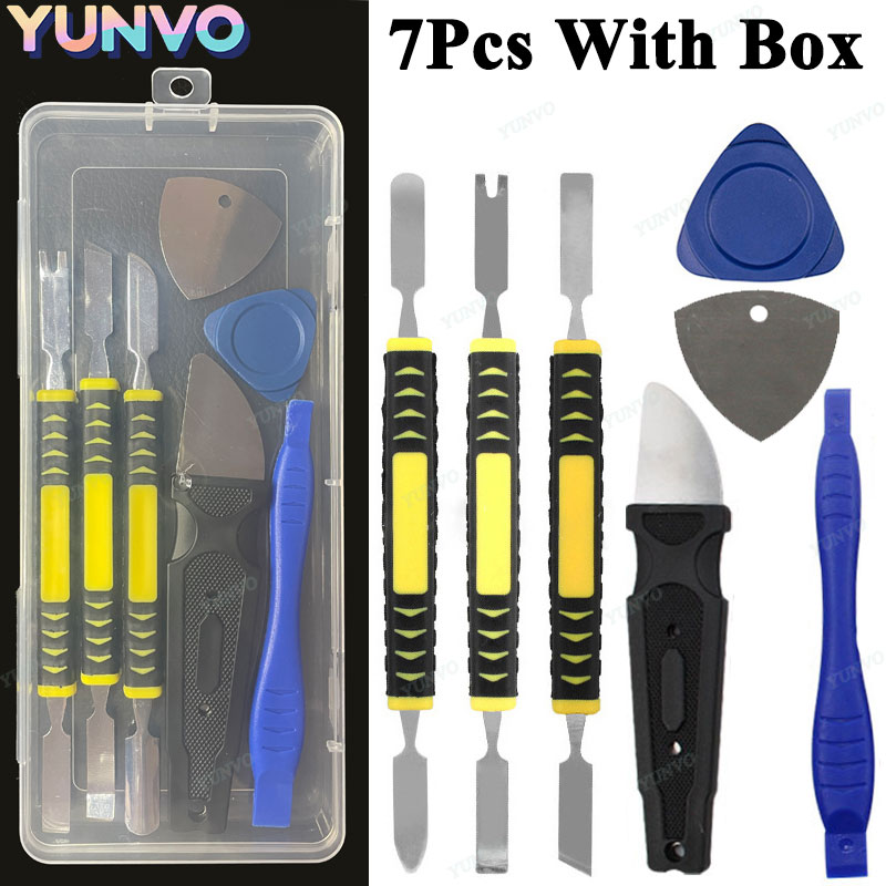 Reparationsverktyg för mobiltelefoner demontering reparation surfplatta bräckjärn multifunktionellt manuellt demonteringsverktyg bimetallhuvud med låda: Azurblå