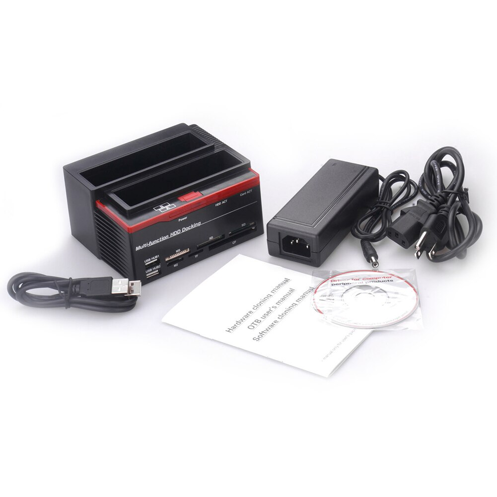 Multifunction Dual Slot 2.5/3.5inch IDE SATA SDD HDD Docking Station Card Reader: US Plug