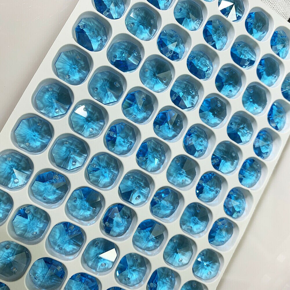 Camal 50 sztuk 14MM błękitny żyrandol pryzmat kryształ ośmioboczna luźne koraliki 2 otwory lampa część Suncatcher girlanda wiszące DIY