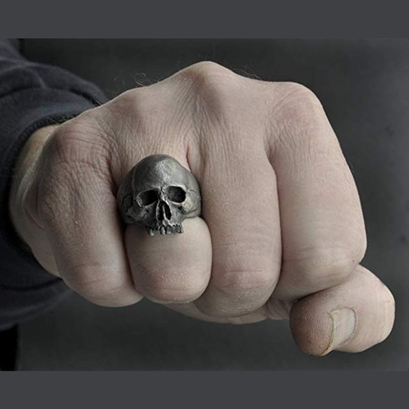 FDLK Neue Vintage Zink-legierung Schädel Silber Farbe Ring Mens Schädel Biker Rock Roll Gothic Punk Schmuck Ring