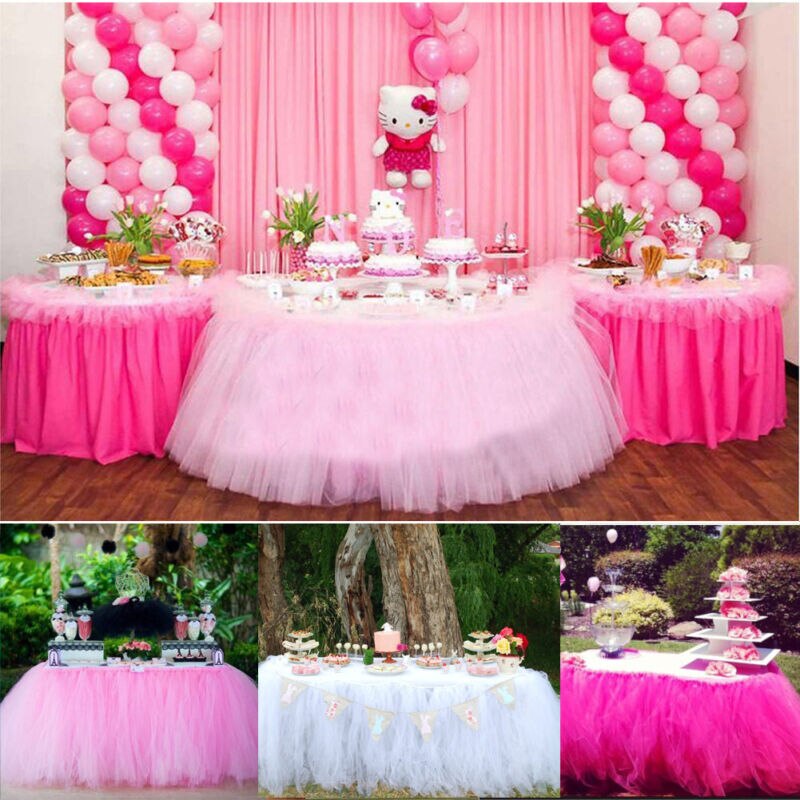 Wedding Tulle Tutu Table Skirt Cover Party Birthday Festive Solid Rectangle Tablecloth for Wedding Party