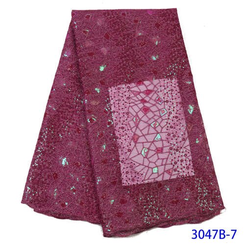 Green African Lace Fabrics Organza Lace Nigerian Tulle Lace Fabric French Net with Sequins KS3047B: Picture 7