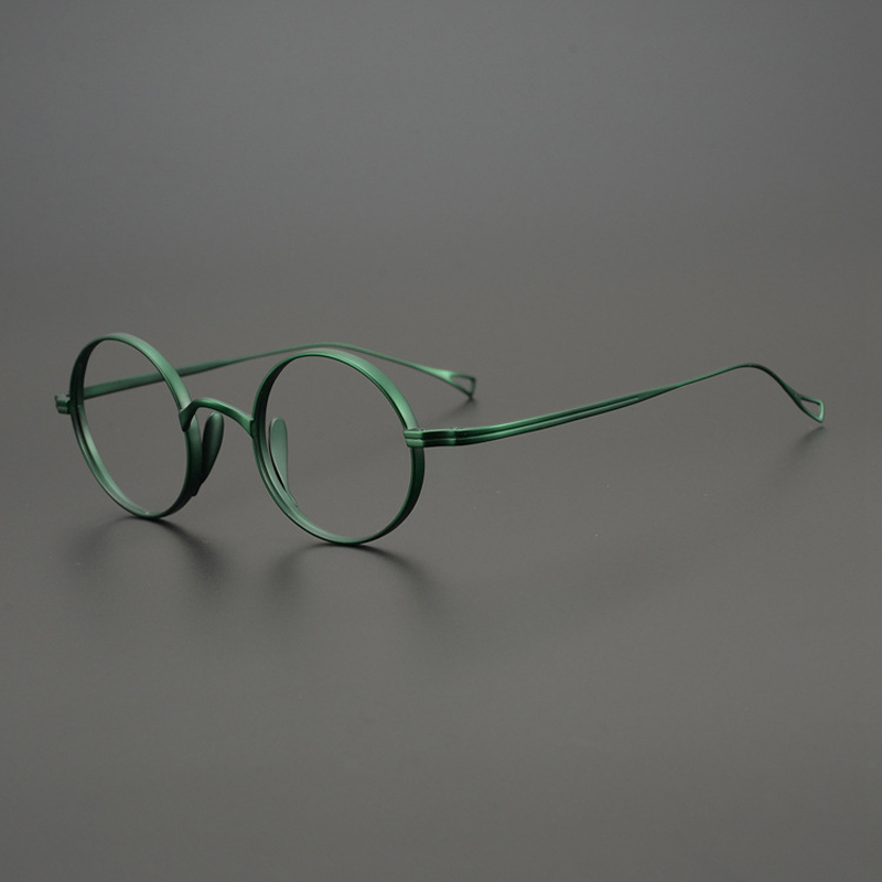 Japan Handgemaakte Pure Titanium Mannen Retro Ronde Frame Bril Hoge Graden Optische Brillenglazen Vrouwen Bijziendheid Brillen: Green