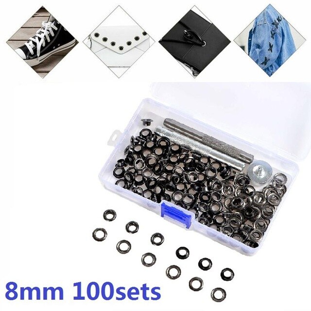 100/180/200 stk/sæt metal gennemføring øjenværktøj messing presenning telt flag fortelt lærred diy sæt kit ankomster tilbehør øjer: G 100 sæt 8mm
