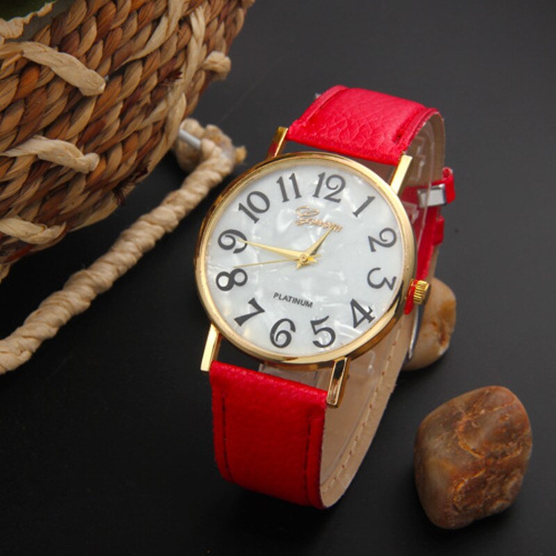 Geneva-reloj Digital de lujo para mujer, cronógrafo de cuarzo con correa de cuero y números grandes, Retro,
