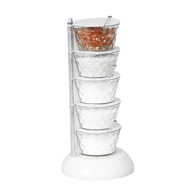 Accessoires de cuisine tournant 5 niveaux cuisine sucre sel poivre épices support assaisonnement boîte de rangement Pot pour Condiment Pot à épices: A 5 Tier