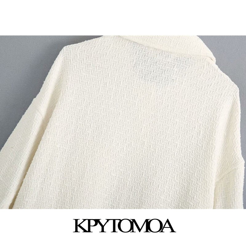 Kpytomoa kvinner med lommer overdimensjonert tweed jakke kåpe årgang langermet knapp-opp kvinnelige yttertøy elegante topper