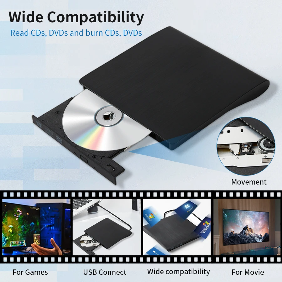 External DVD Drive USB 3.0 CD Burner Portable CD +/-RW Drive DVD Player for ROM Rewriter Burner For Laptop Desktop PC Windows