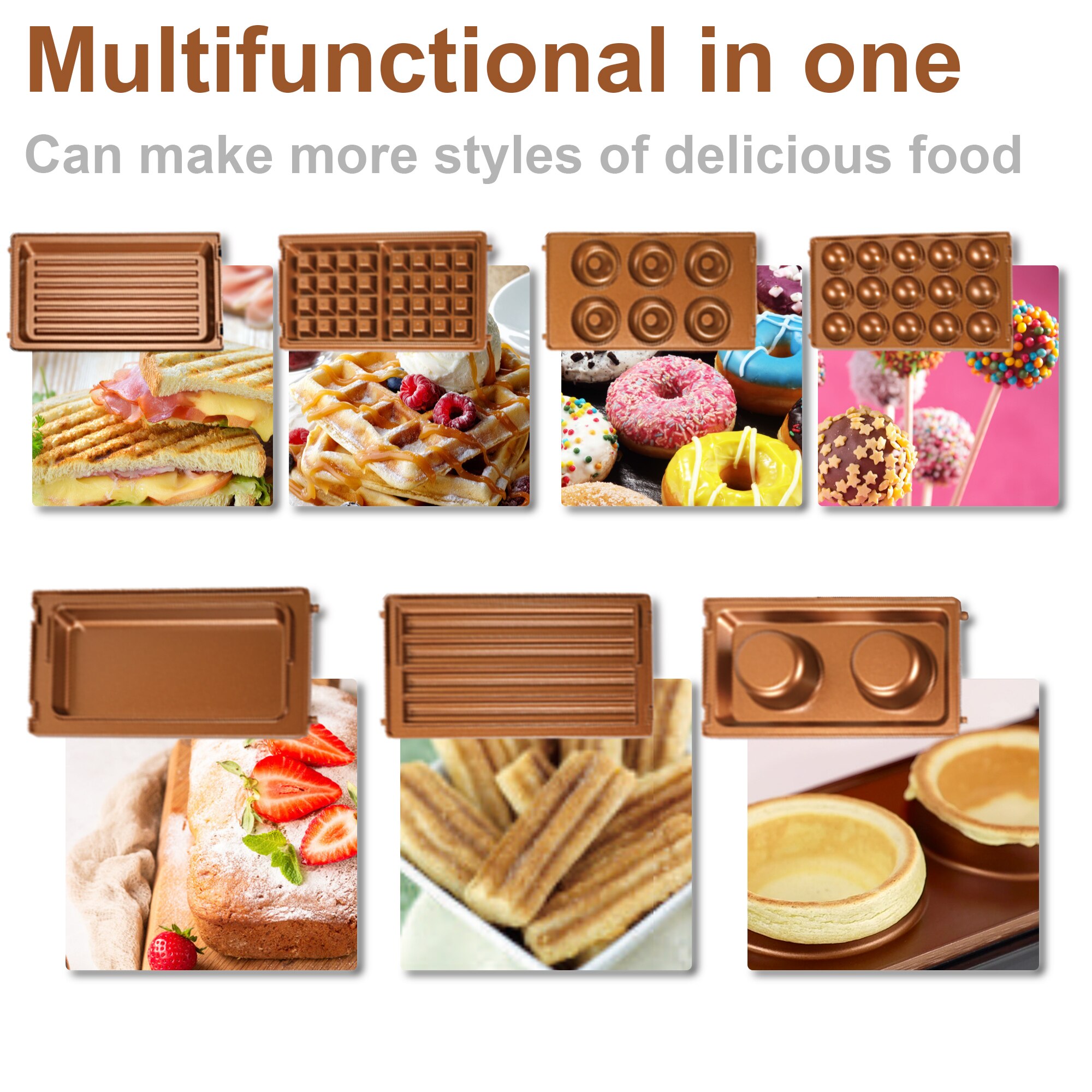 7 In 1 Electric Waffle Maker Large Cooking With 7 Removable Plates Breakfast Sandwich Machine Waffles Pot Baking Pan Sonifer