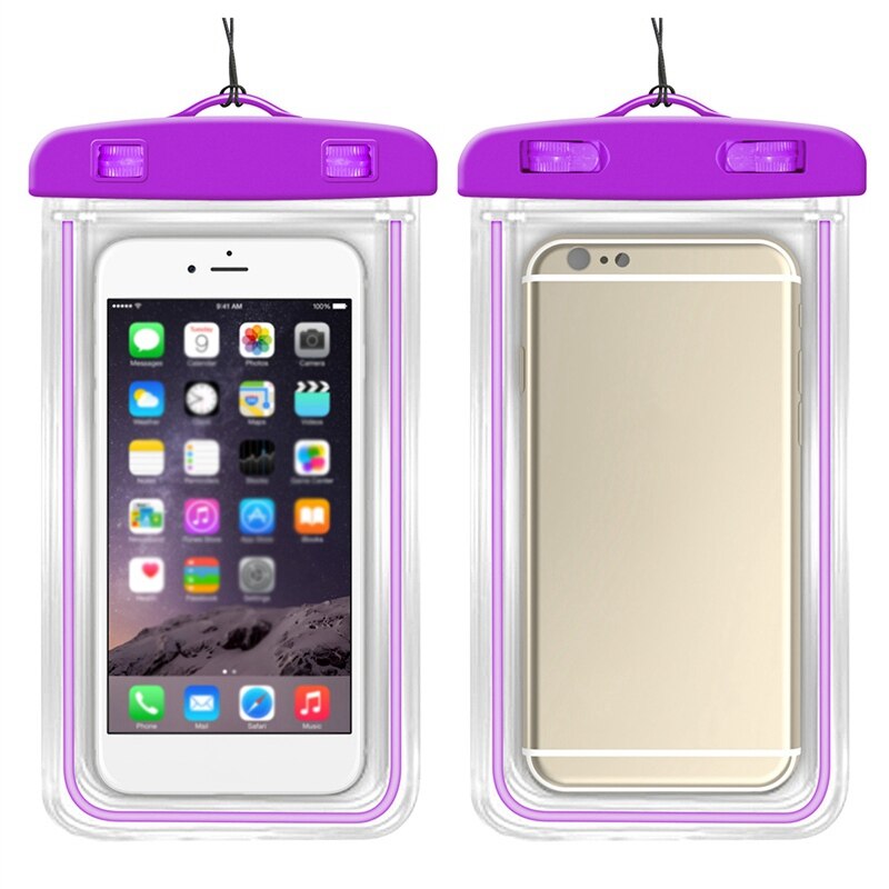 ¡Producto en oferta! Funda de teléfono móvil impermeable fluorescente de TPU de , bolsa transparente sellada de PVC, funda de teléfono SUMERGIBLE: Color púrpura