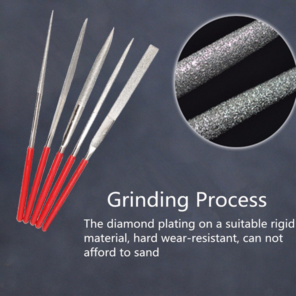 5pcs Mini Needle File Set Diamond Coated 140mm for Ceramic Glass Gem Stone Hobbies and Crafts for Jade Polishing Wood Carving