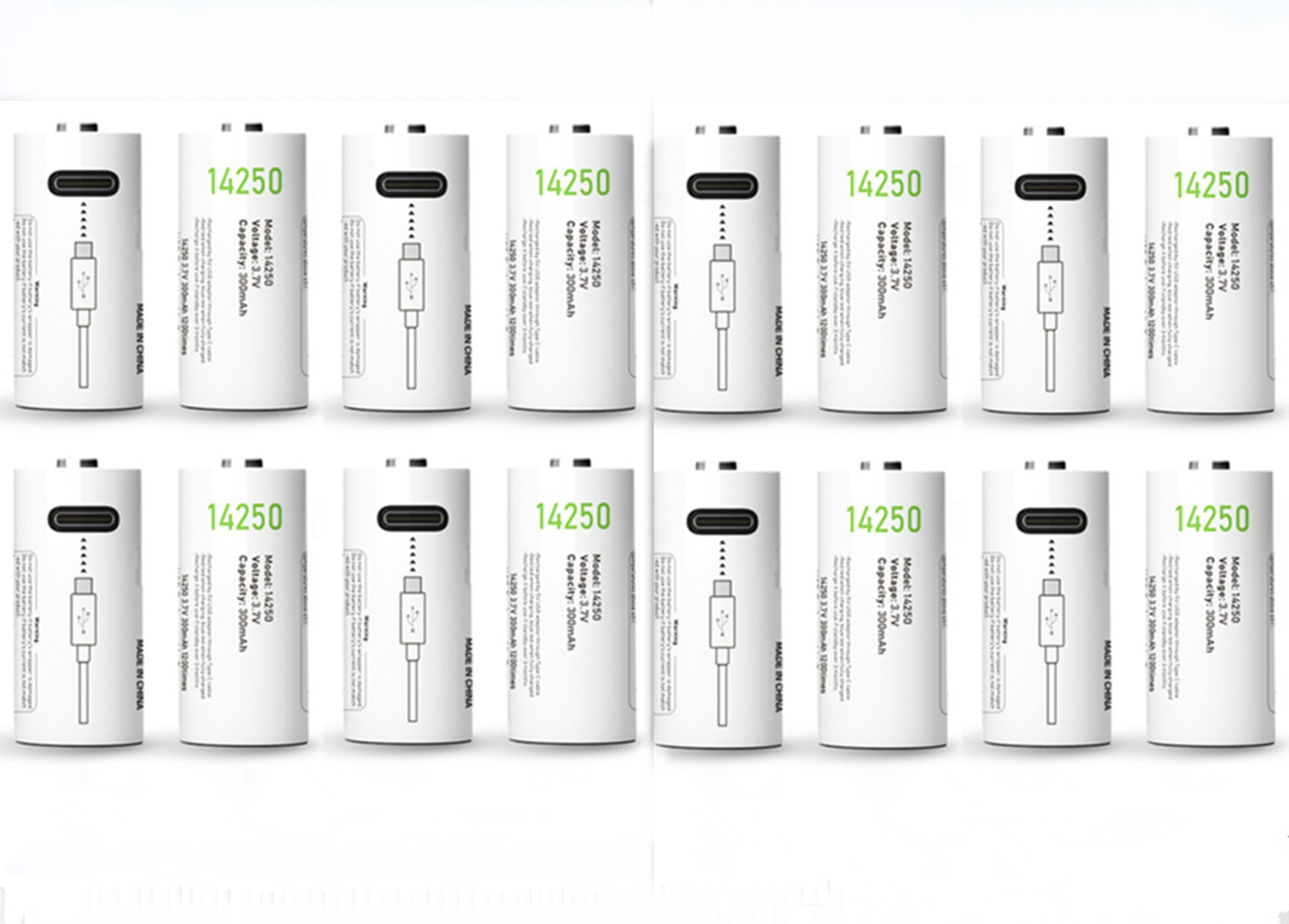 3.7V 14250 rechargeable lithium battery 300mAh USB rechargeable PLC device battery with type-c charging cable: green