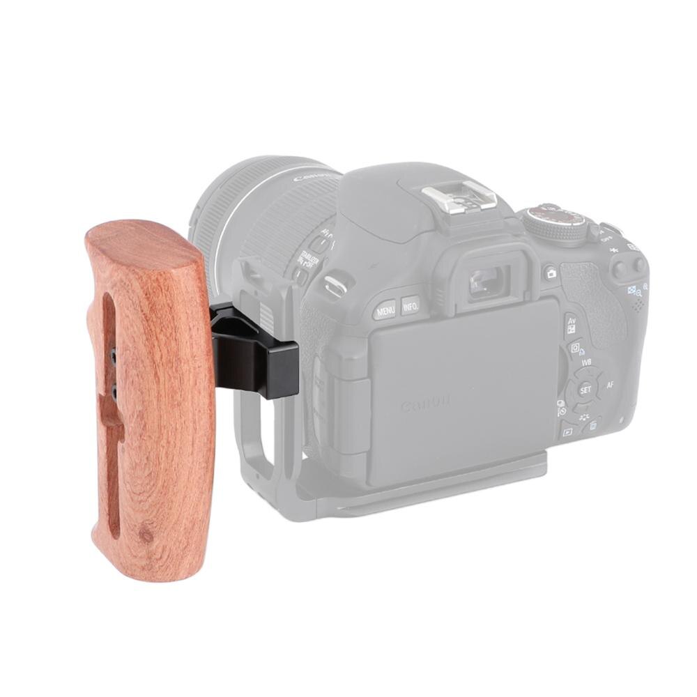 BGNing Left Wooden Handle Grip for DSLR Cameras Cage Rig QR L Plate Board w/ Quick Release Clamp and Top Cold Shoe Mount Bracket