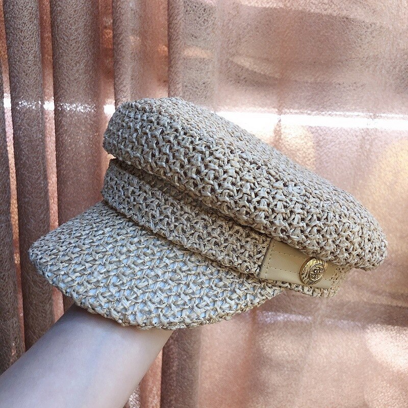 Gorro de marinero sombrero de paja para hombre de verano para mujer sombrero octogonal con personalidad británica Vintage sombrero de sol que combina con todo transpirable: 02