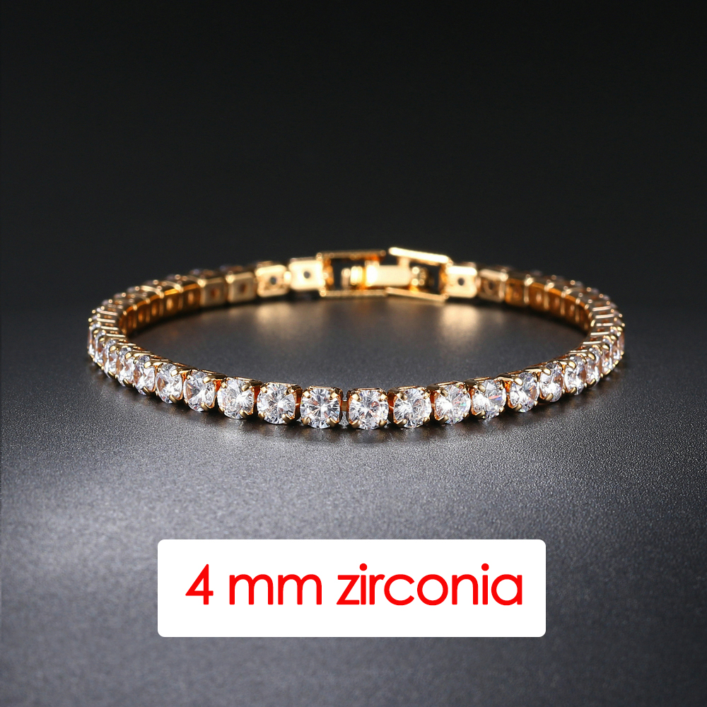 Hiphop Tennis Armband Homme Iced Out 3/4/5mm Zirkonia Herren Kristall Kette auf Der Hand Hip-hop Streetwear Schmuck Männlich H086: 19cm / VERMEIL