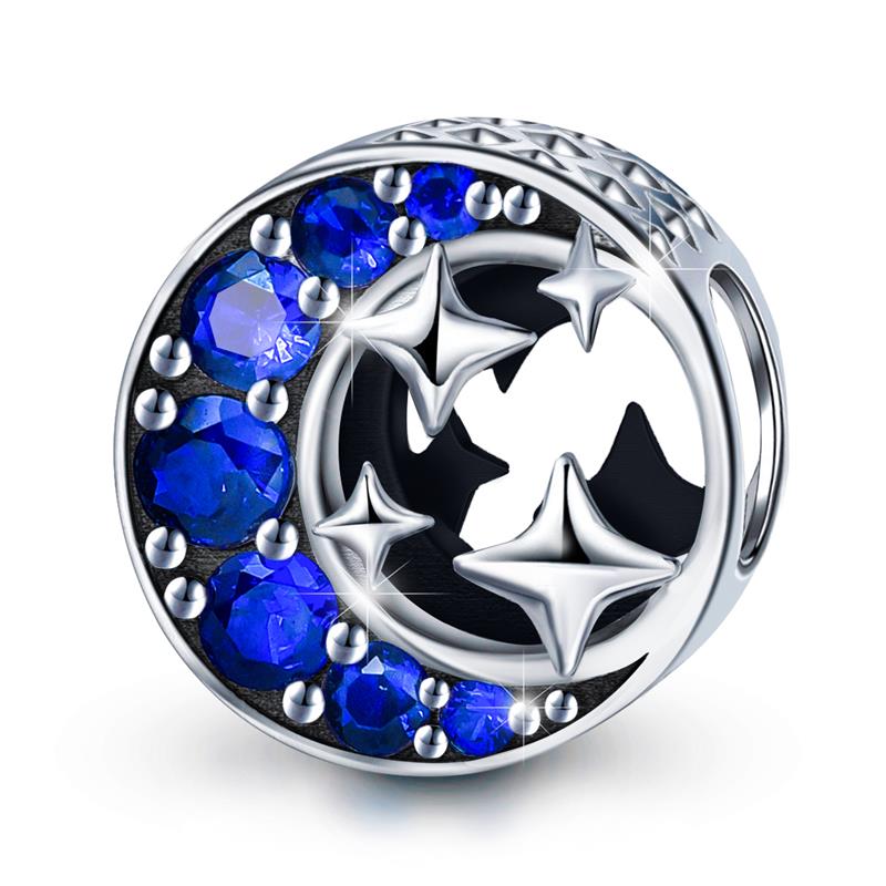 DALARAN 925 Sterling Silver Charms Blue Moon Star Beads For DIY Enamel Fine Jewelry Making Fit Original Charm Bracelets Necklace: Moon Stars