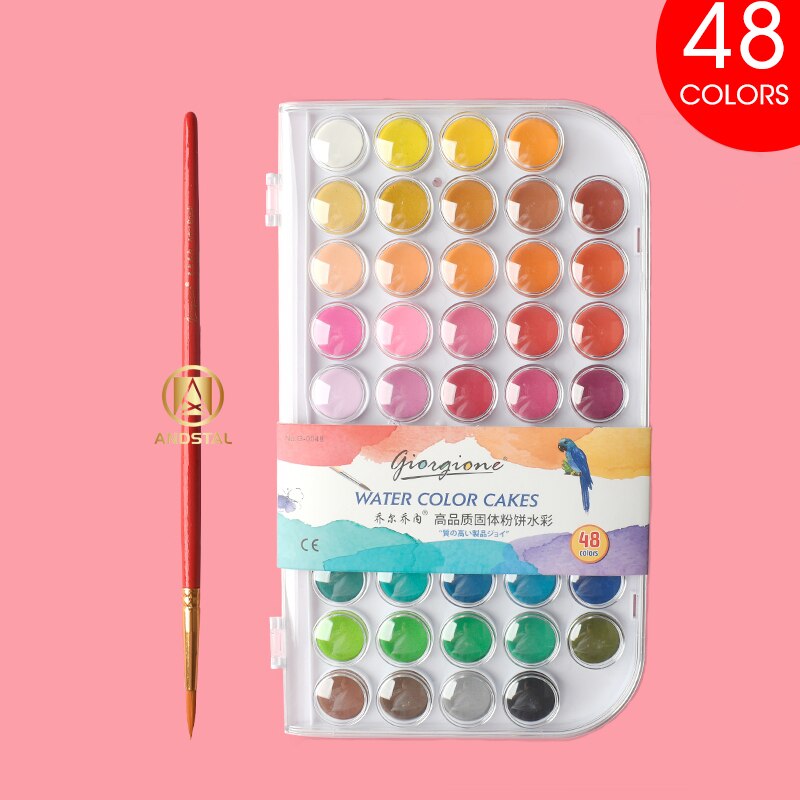 Andstal 48/36/24/12 Kleuren Solid Pigment Aquarel Verf Set Met Water Kleur Draagbare Borstel Voor Schilderen Art levert