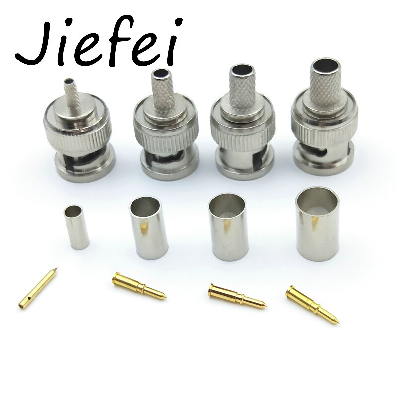 10 juegos de 3 piezas BNC macho RG316 RG58 RG59 RG6 Crimp Cable coaxial conector adaptador derecho