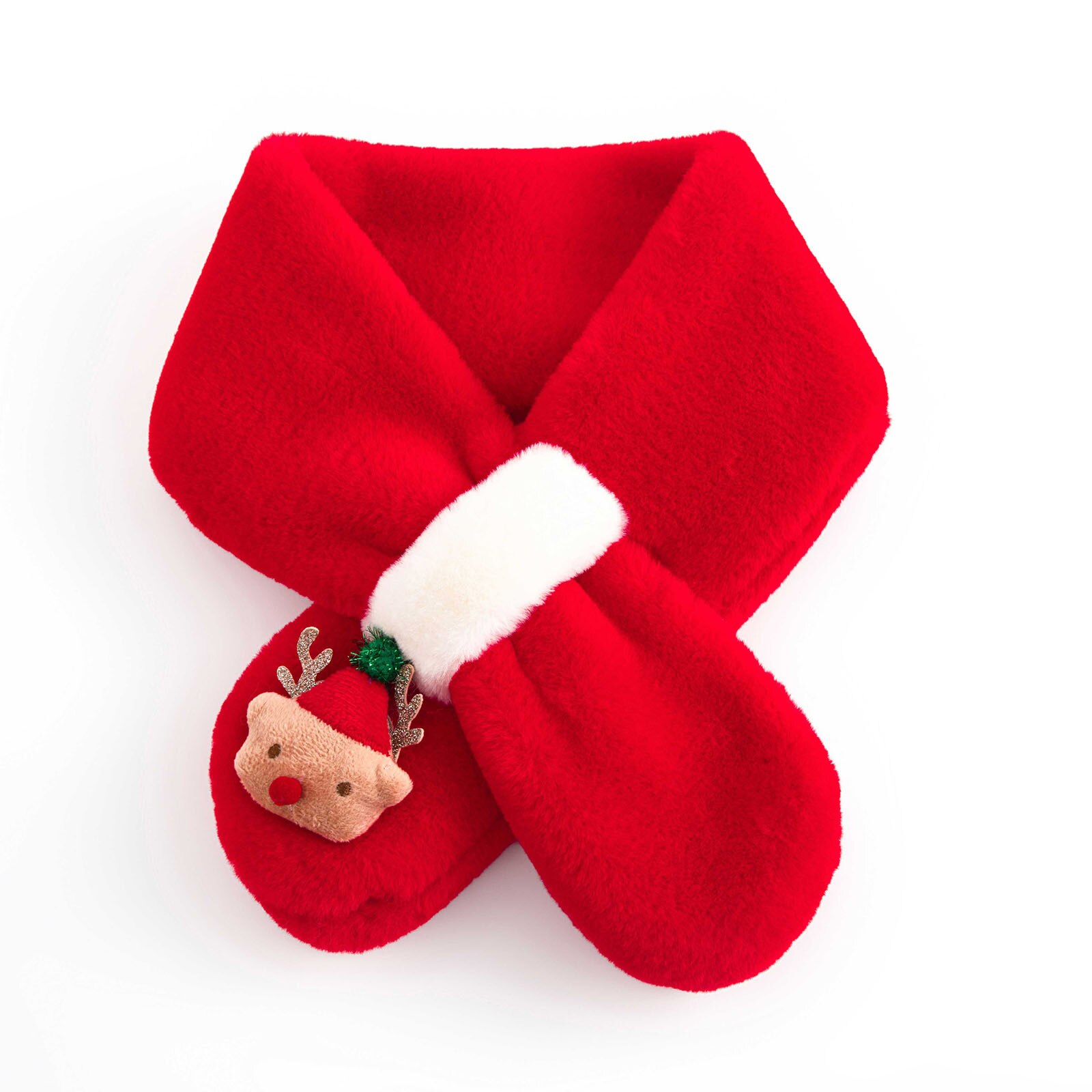 Christmas Cartoon Plush Scarf for Children Scarves Winter Cartoon Embroidery Scarf Boys Girls Xmas: Red