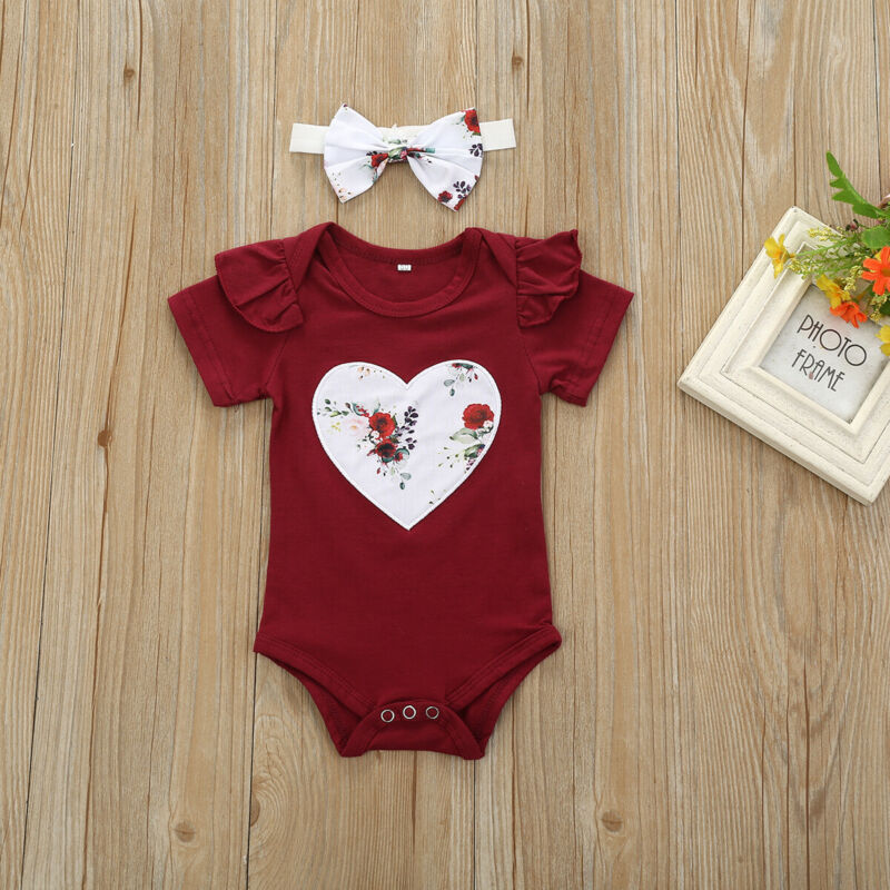 Citgeett Zomer Peuter Baby Meisje Bodysuit Tops Hart Bloemen Broek Hoofdband Outfits Shorts Sunsuit Set Kleding