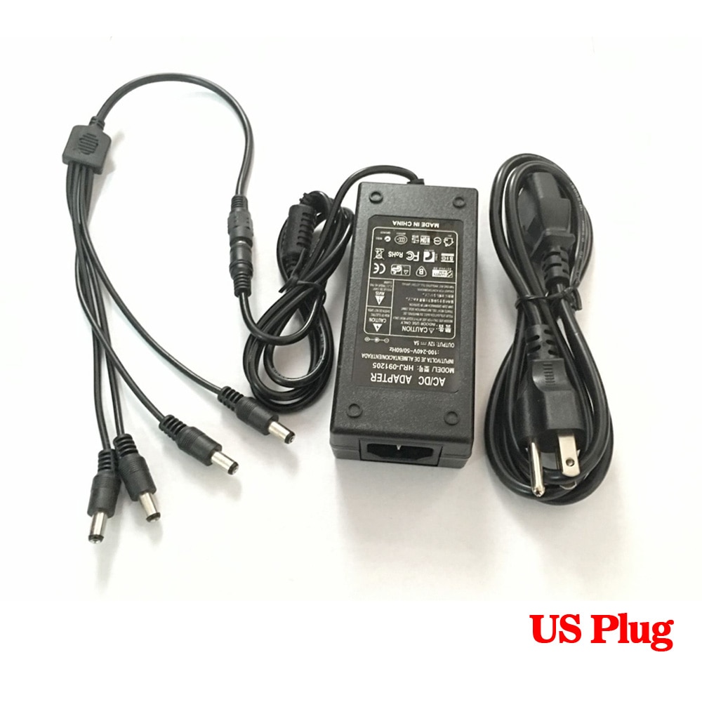 HKIXDISTE, 12V, 5A, 1to, 4 puertos, divisor de enchufe, cámara CCTV por cable, adaptador de CA, Caja De Alimentación para cámara de seguridad CCTV