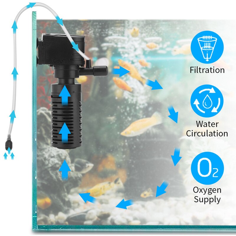3 in 1 Fish Tank Multi-function Filter Rain Tank Circulation Aquarium Aeration Pump Aquarium Oxygen Submersible Water Purifier