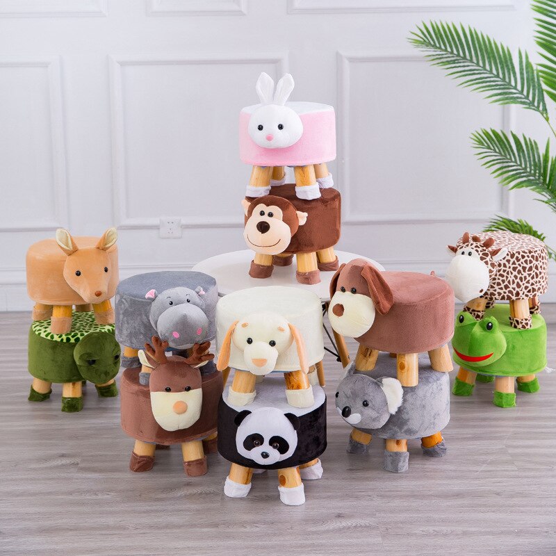 Cartoon Dier Kruk Massief Houten Kinderen Salontafel Kruk Thuis Kleine Sofa Kruk Afneembaar En Wasbaar WF6051005
