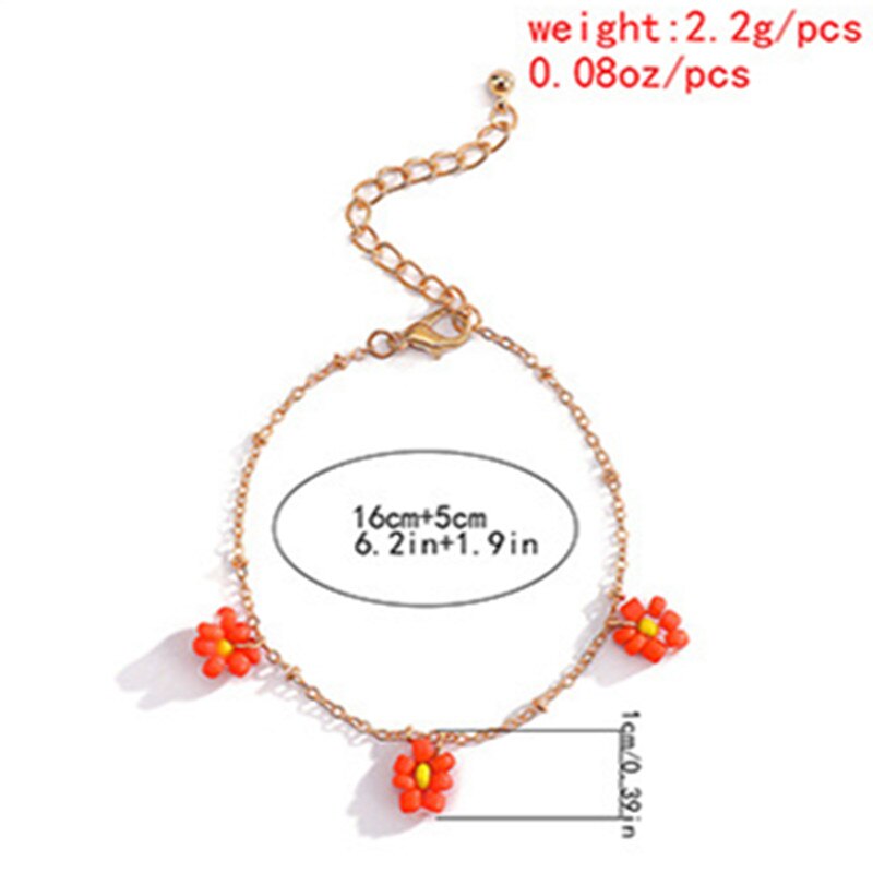 HUANZHI Korean Sweet Rainbow Color Acrylic Flower Beads Pendant Metal Necklace for Women Girls Party Jewelry