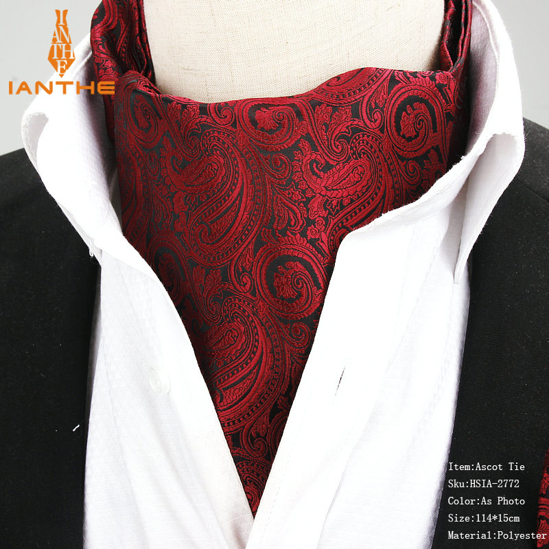Mænd ascot hals slips vintage paisley jacquard vævet slips krave slips scrunch selv britisk stil gentleman neckwear