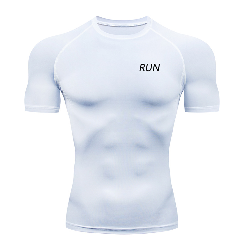 Kompressionströja med kort ärm, svart fitness-t-shirt, herr, muskeltorkande, snabbtorkande, gymkläder, solskydd,  rl00238