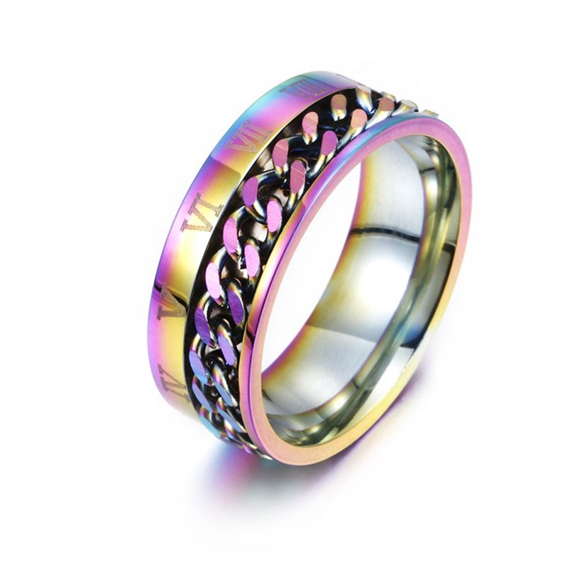 . EDC Finger Fidget Spinner Stainless Steel Chain Rotatable Ring Men Classical Rome Digital Power Sense