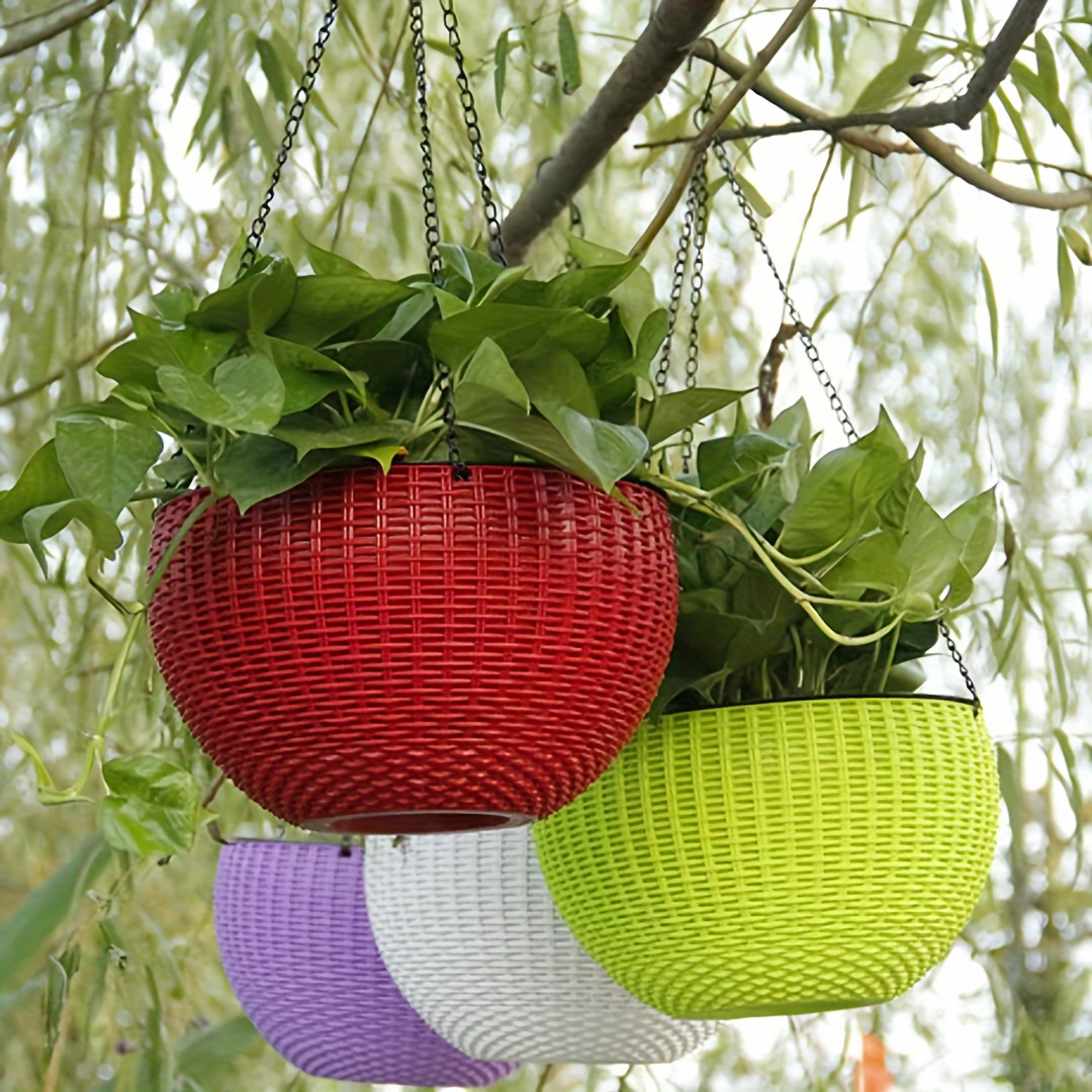 De 1 maceta de plástico tejida de ratán colgante, cesta de macetero colgante de estilo europeo, maceta grande de resina colgante para orquídeas de interior