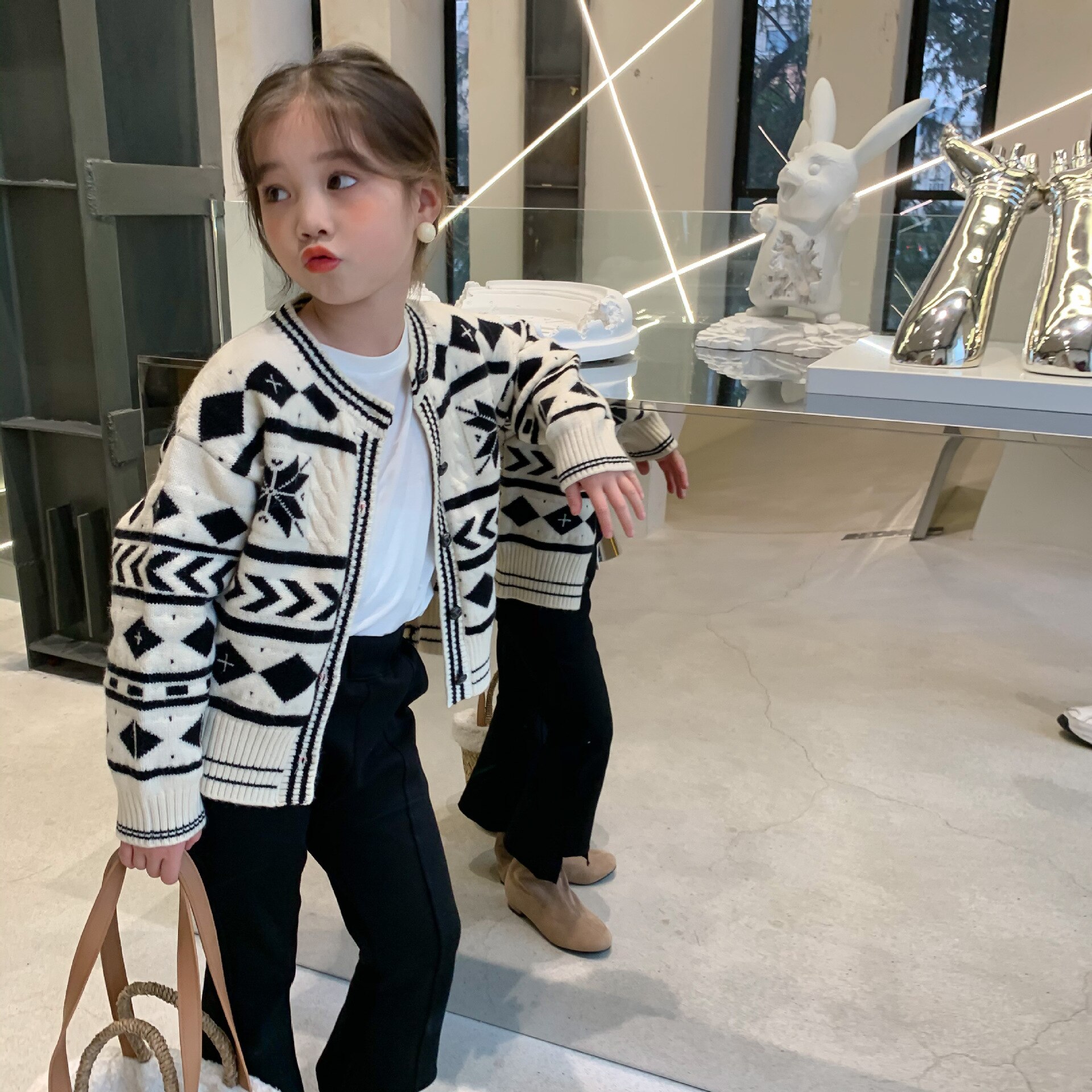 7115 maglioni per bambini primavera nuova generazione 2-9T maglioni Vintage per bambina Cardigan Geometrica Maglione Pullover maglioni per ragazzi