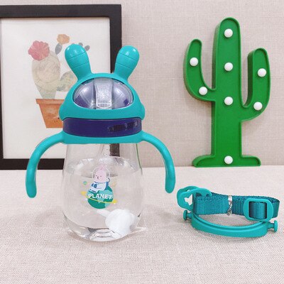 Baby drinkgerei klein dier baby leren drinken beker kinderen fles rietje bekers anti-verstikking waterkoker leren drinken beker fles: Blauw