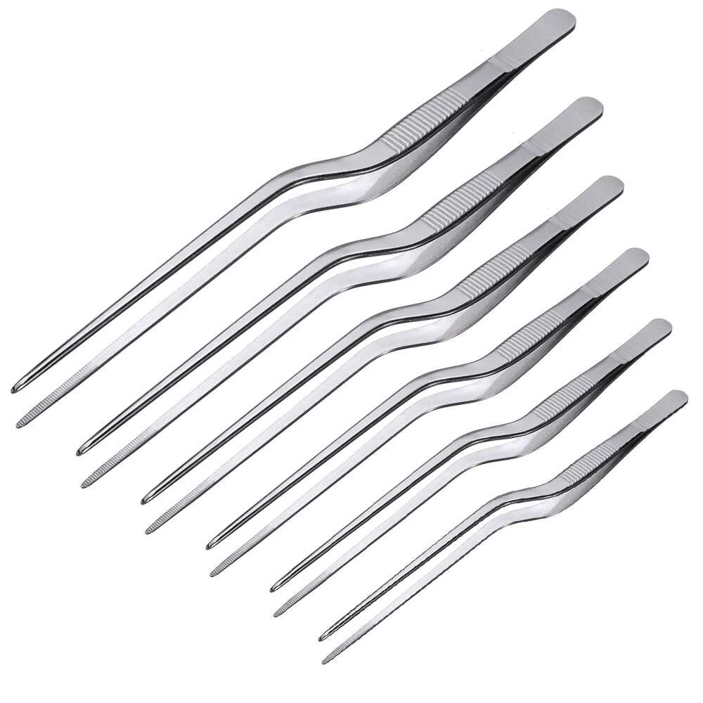 Pinzas profesionales para Chef, pinzas para servir en presentación, acero inoxidable, Offset, utensilios de cocina, 6 opciones