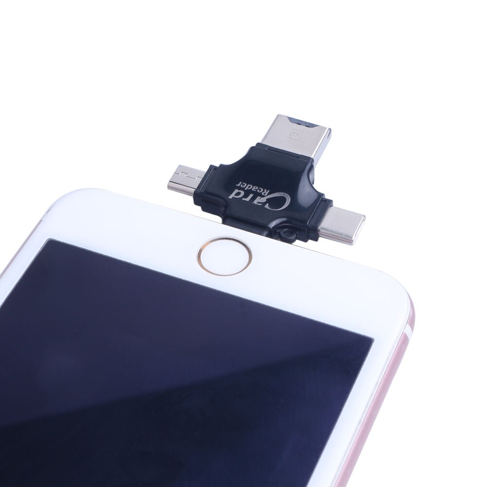 Elistooop-leitor de cartão 4 em 1, micro usb tipo c, leitor de cartão para iphone, ios 6, 7, 8, x, android, adaptador para computador