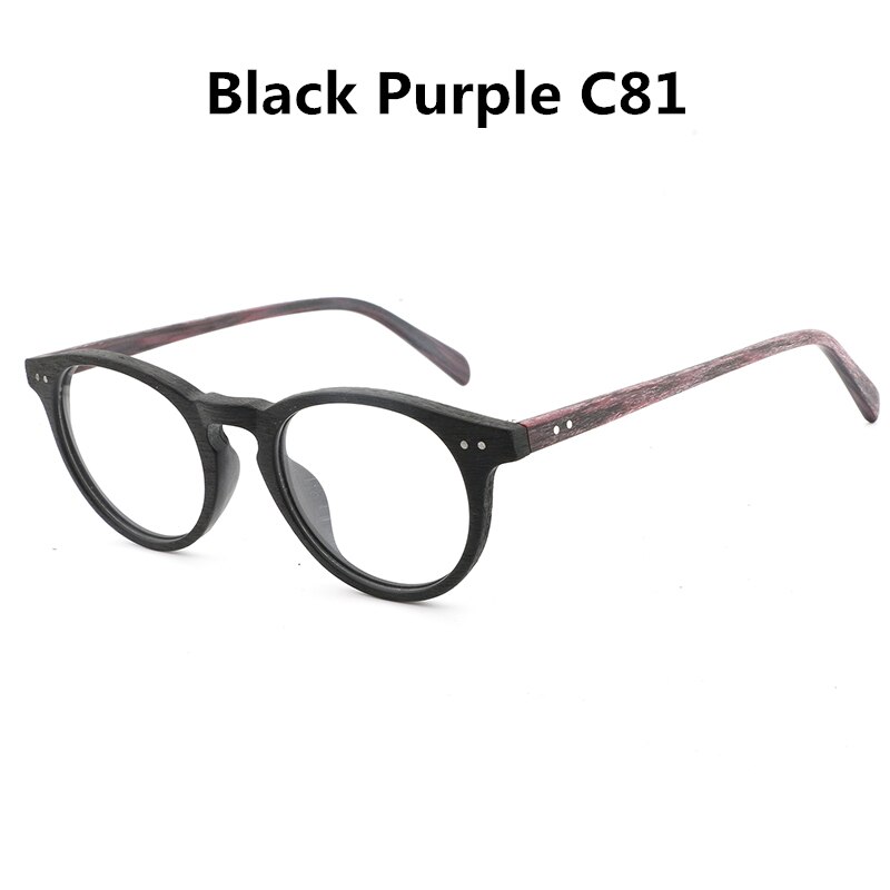 HDCRAFTE-Montura de gafas de madera para hombre y mujer, lentes ópticas miopes de lectura, redondas y lisas: Black Purple C81