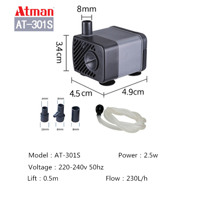ATman 2.5W 5W 6W 8W 13 27W fishtank waterpump Submersible Water Fountain Pump Filter Fish Pond Aquarium Water Pump Tank Fountain: WHITE