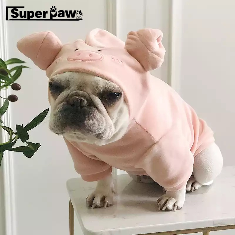 Grappige Franse Bulldog Leuk Varken Vorm Fluwelen Hoodies Hond Kleding Voor Kleine Honden Huisdieren Kleding Yorkie Pug Corgi Kostuum ZZC03