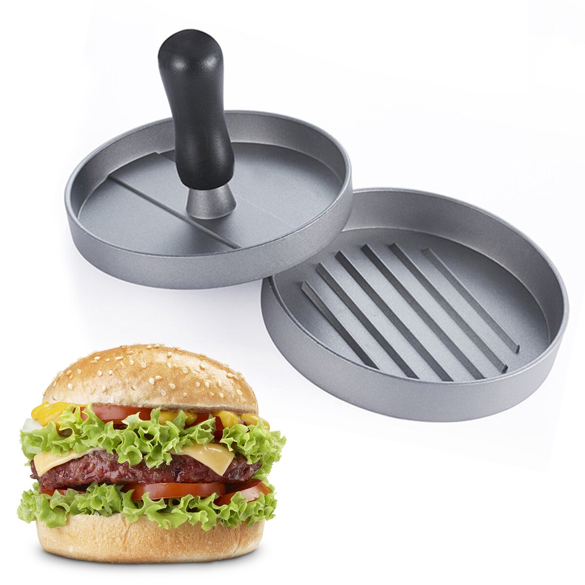 Rund form hamburger presse aluminiumslegering hamburger kød oksekød grill burger presse patty maker skimmel køkken kød værktøjer