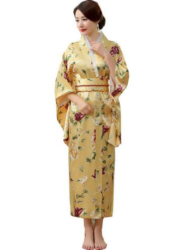 Kimono en soie et rayonne Yukata pour femmes, tenue de soirée Vintage avec fleurs Obi, Costume Cosplay, taille unique