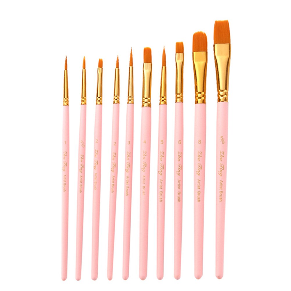 Ensemble de pinceaux de peinture couleur bonbon, 10 pièces, pinceaux d'art pour aquarelle à l'huile acrylique, Kits de peinture professionnels pour artiste, fournitures d'art: Rose