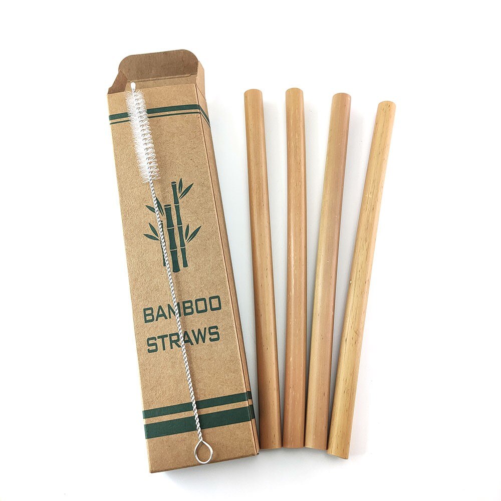 Set de pajitas de bambú naturales biodegradables, conjunto de 4 Uds. De pajitas de bambú ecológicas, pajitas reutilizables para beber con cepillo y estuche de paja: 892-1