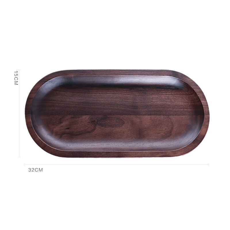 Oval sort valnød brødfad bakke i japansk stil håndlavede massive træplader 32*15cm